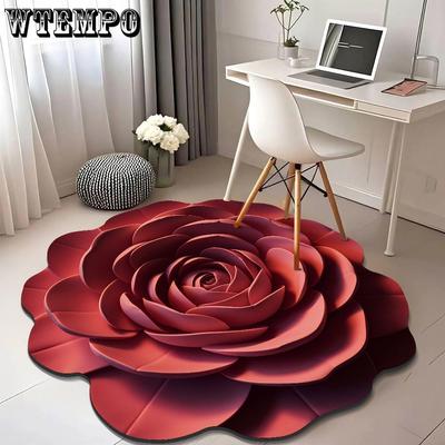 3D Printed Rose Carpet Crystal Velvet Stain Resistant and Fall Resistant Essential for Family Bedrooms