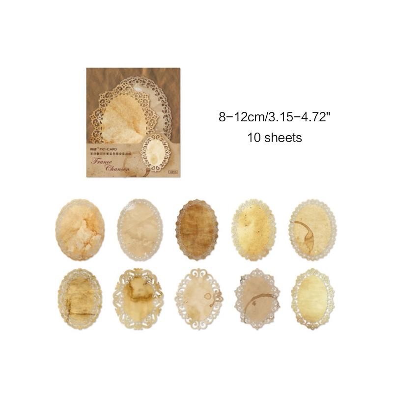 10-sheet Junk Journal Vintage Yellowed Coffee Dyed Hollow Lace Material Paper DIY Scrapbooking Collage Diary Album Decor