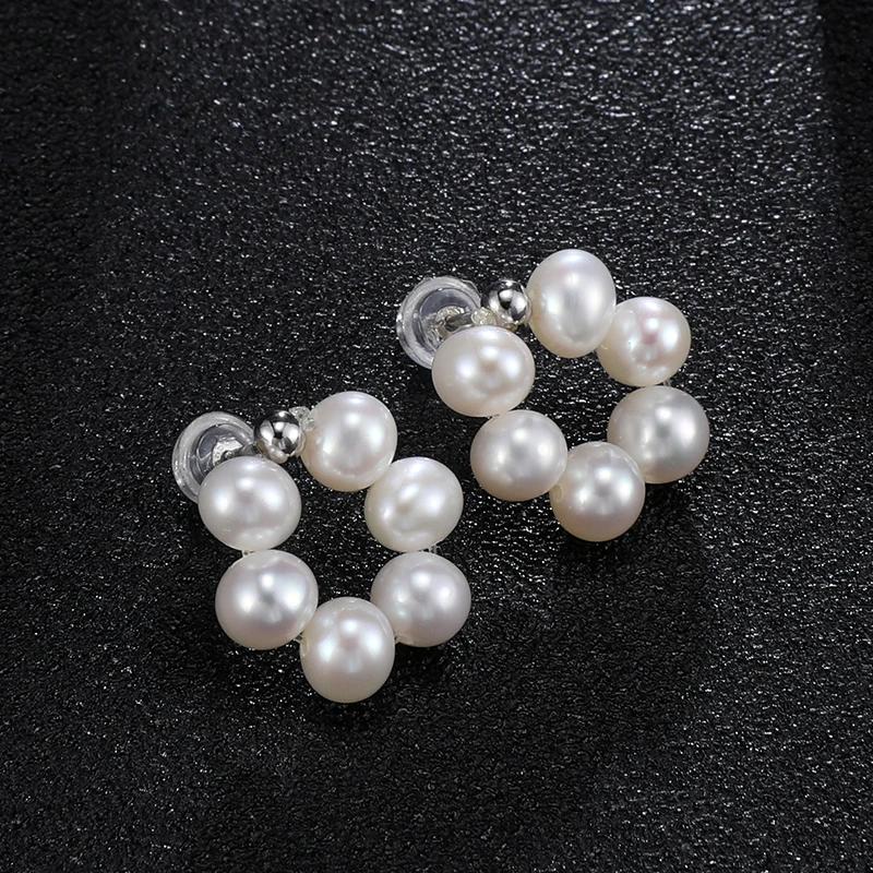 HENGSHENG 5-6mm Mini Pearl Earrings 925 Sterling Silver Earrings Natural White Pearls Flat Round for Women Girls Jewelry Gift серебряный