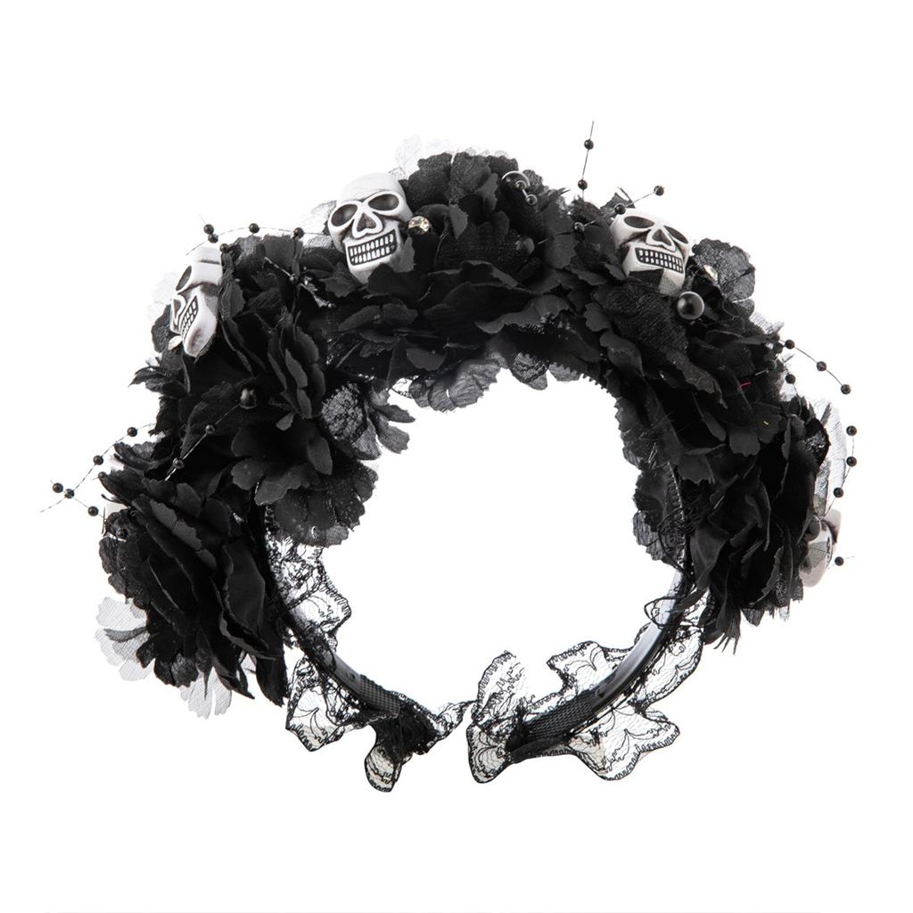Delicate Flower&Skull Hairband Thin Side Hairband Flower Shape Headband for Girls Hairband with Veil Decor