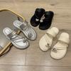 Thick-soled Toe Love Rhinestone Cool Slippers Women's 2025 Summer New Outer Beach Shoes