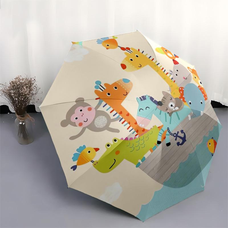 1pc Noah's Ark Animals Umbrella with Plastic Handle,Suitable for All Seasons Home Travel Outdoor UmbrellaDD335