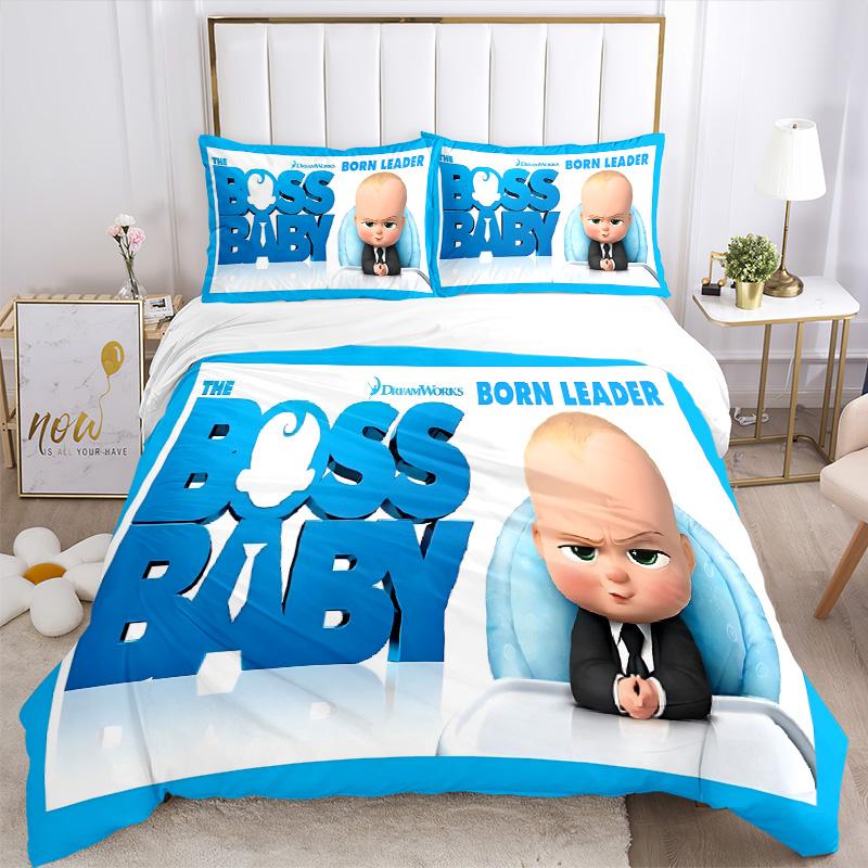 Boss Baby Leadership Print 3Pcs Bedding Setduvet Cover With 2 Bedropillowcase Home Birthday Gift