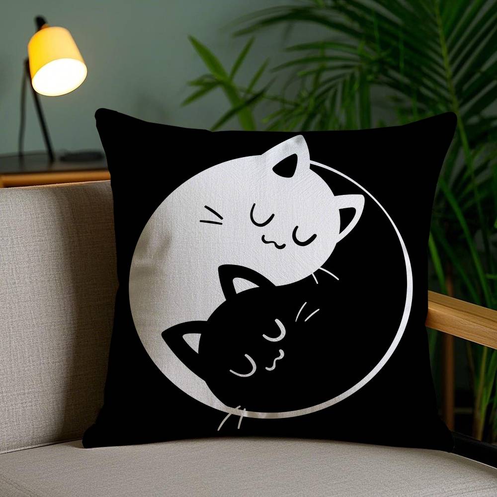 

Cartoon Cat Accompanying Print Pillow Case Anti-dustmite Pillowcase Invisible zipper silky short plush Sofa cushion cover 12x12Inch