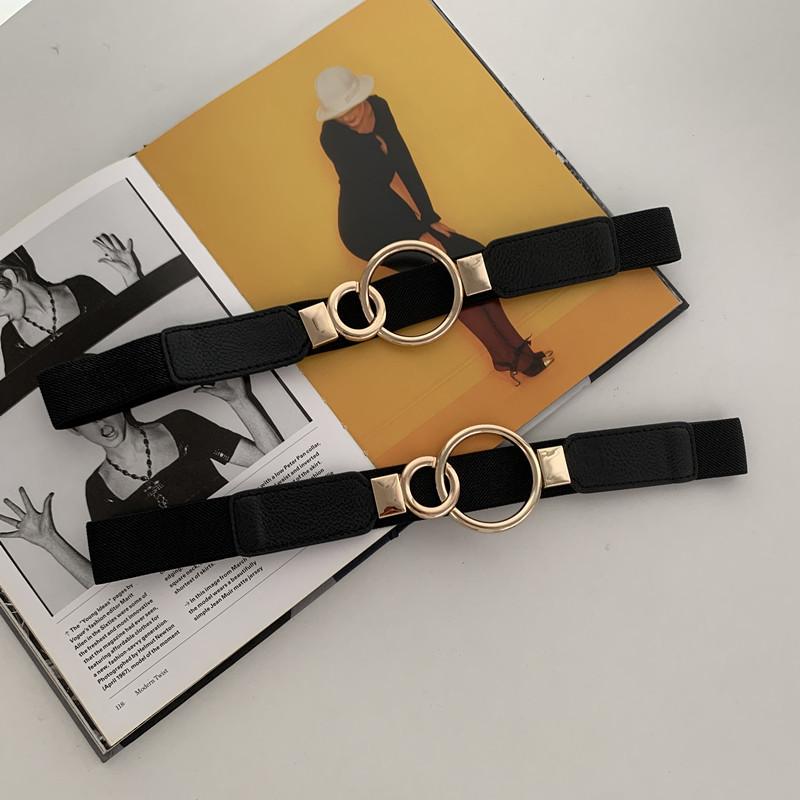 Elastic Belt for Women with Black Skirt, Versatile and Fashionable Decorative Thin Circle Waist Seal with Elastic Dress Waistband