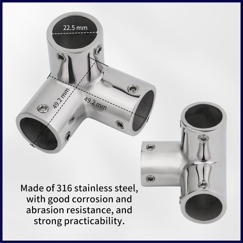 Marine 316 Stainless Steel Rail Fittings 90° 3 Way Corner Elbow Tubing Boat Handrail Fitting 22/25/30/32mm Marine Hardware