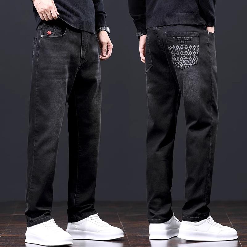 Spring And Autumn Winter New Men'S Plush Jeans Slimming Straight Stretch Business Versatile Long Pants