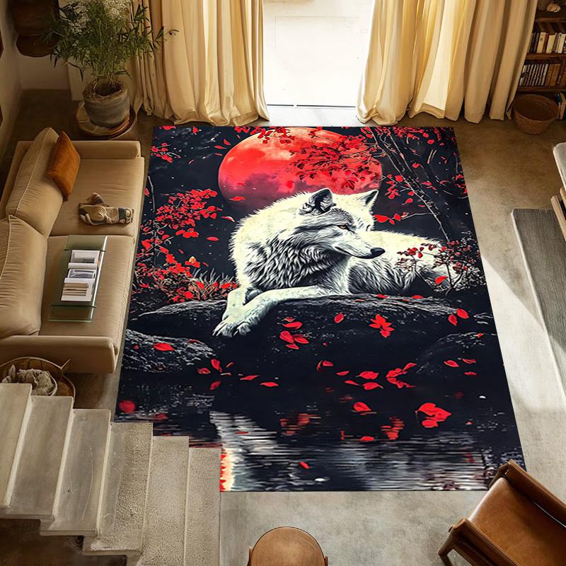 1pc Wolf Moon Themed Rug for Home Decor, Non-slip Office Carpet, Chair mat, Outdoor Mat, Christmas and Halloween gifts-0731031