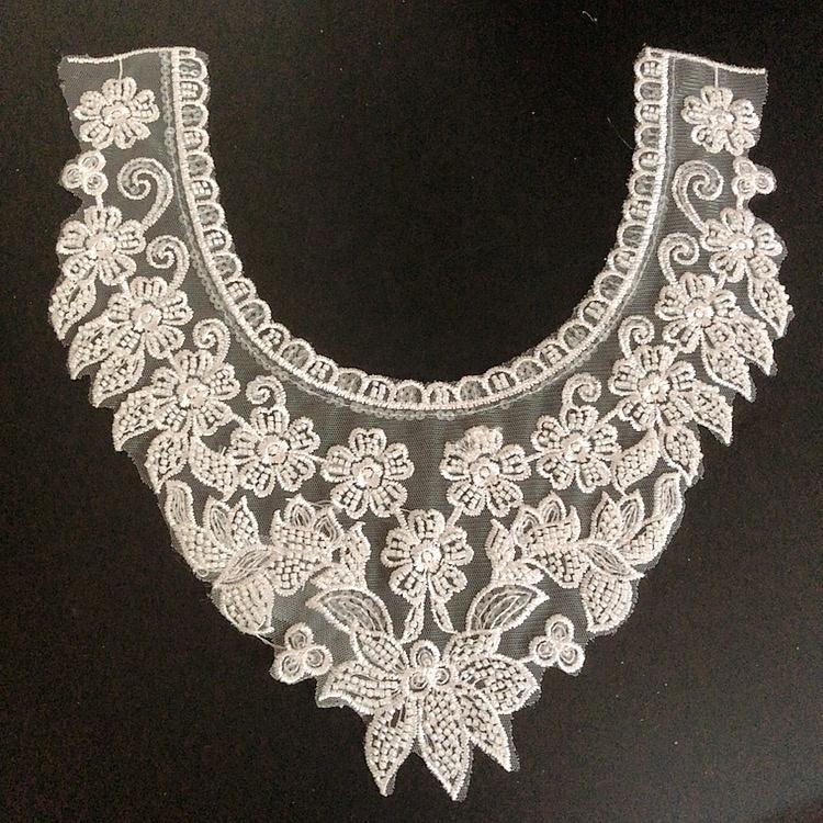 Handmade Beaded and Sequined Embroidered Neckline Bridal Lace Applique LT2677A белый