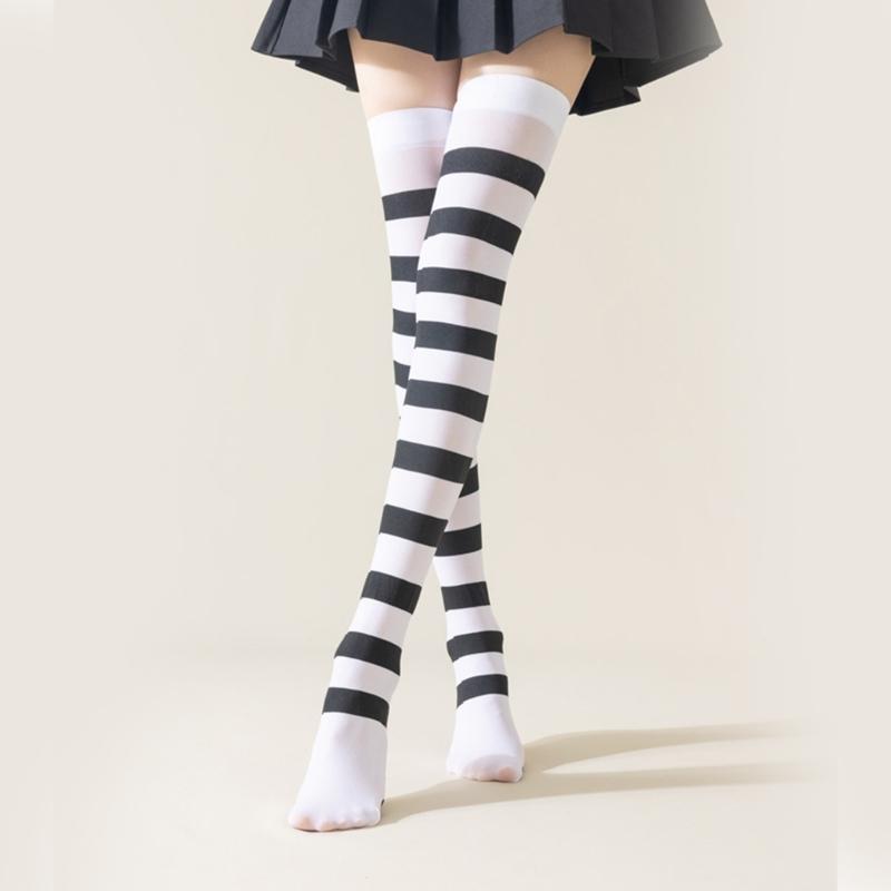 Over Knee Silk Long Socks with Cute Cats Claw Pattern for Daily Wear or Cosplay Striped Thigh High Stockings for Women