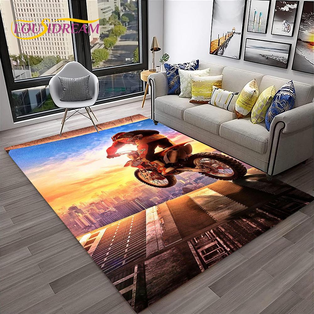 Racing Moto Off Road Motorcycle Carpet Rug for Home Living Room Bedroom Sofa Doormat Decor,Kid Play Area Rug Non-slip Floor Mat