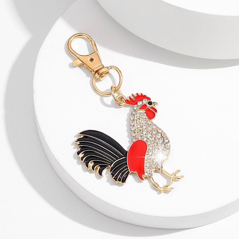 Zodiac Rooster Rhinestone Brooch-Keychain Pendant for Women's Accessories