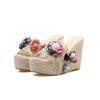 Fashion Sexy Peep Toe Platform Wedge Sandals Flower Pearl Mesh Hemp Rope Woven Thick Bottom High-heeled Slippers Women Roman Shoes