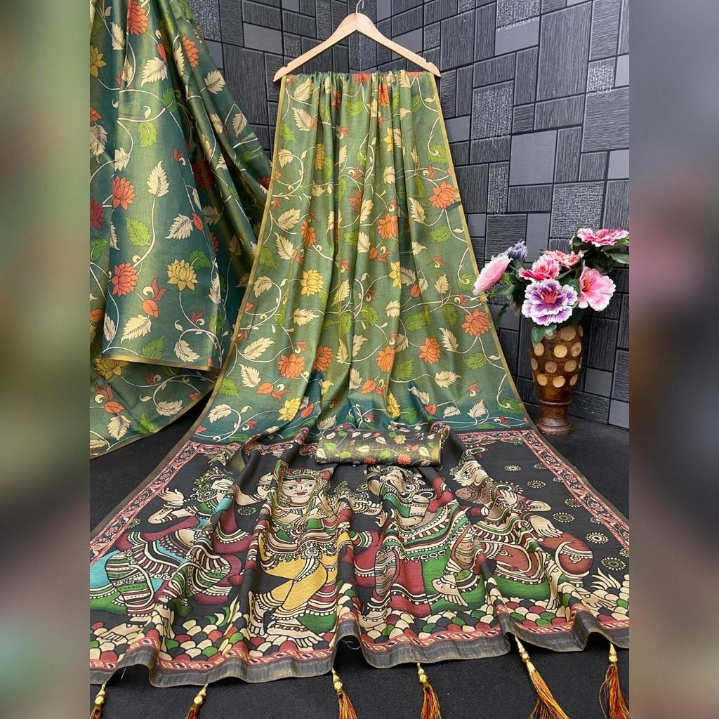 Soft premium handloom fabric Digital Print With  Rich Pallu With Lace Border On Saree