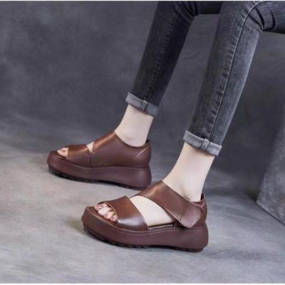 Sandálias plataforma retrô moda verão velcro fundo macio salto médio cunha sandálias romanas casuais