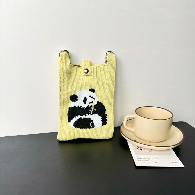 Panda Mobile Phone Bag Cute Knitted Bag High Sense Personality Versatile Dopamine Shoulder Messenger Bag Dopamine Wind
