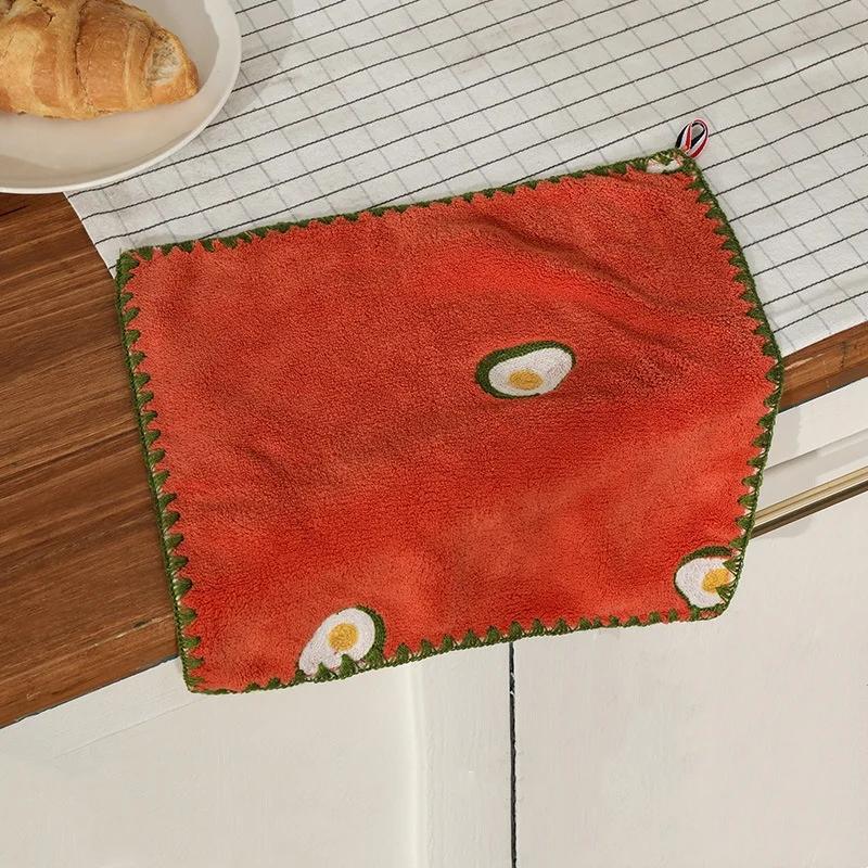 Absorbent Hand Towel with Fruit Embroidery Super Soft Hangable Quick Dry Bathroom Kitchen