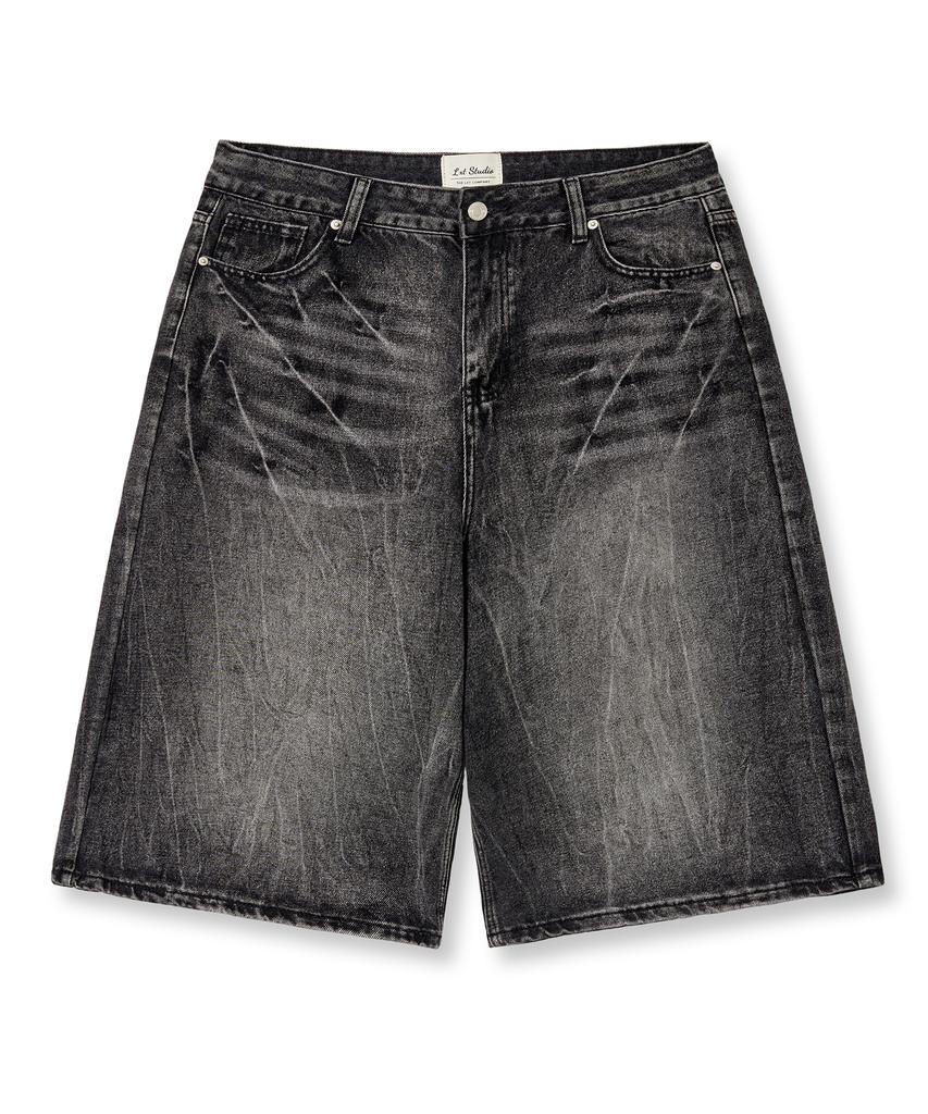 LXT Crease Washed Bermuda Denim Pants [Black Indigo]
