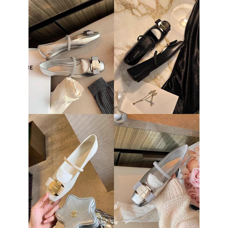 Innere Höhenerhöhung kleine Hepburn Tochter quadratischer Kopf Schleife dicker Absatz Mary Jane einzelne Schuhe Damen flache Ballerinas