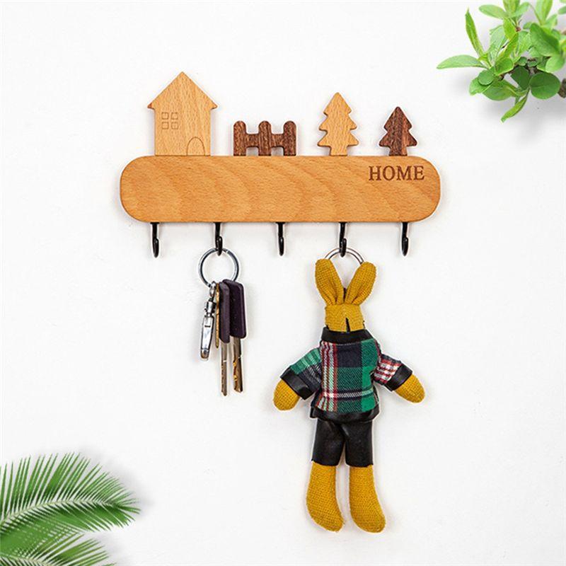 M-Modern-Key Hook Rack Wall Mount Solid Wood Key Storage Holder Non-Toxic Coat Rack Household Sundries