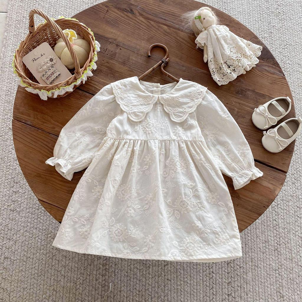 Herbst-Stickerei-Kragenkleid für Mädchen, Alter 1-8 - Eleganter Frühlings-/Herbst-Prinzessinnenrock