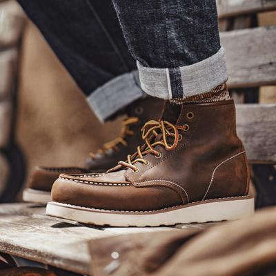 Maden Vintage 875 Členkové čižmy Odolná koža Topánky s vysokým zvrškom pre mužov Zima Okrúhla špička Kovbojské čižmy Bezpečnostná pracovná obuv
