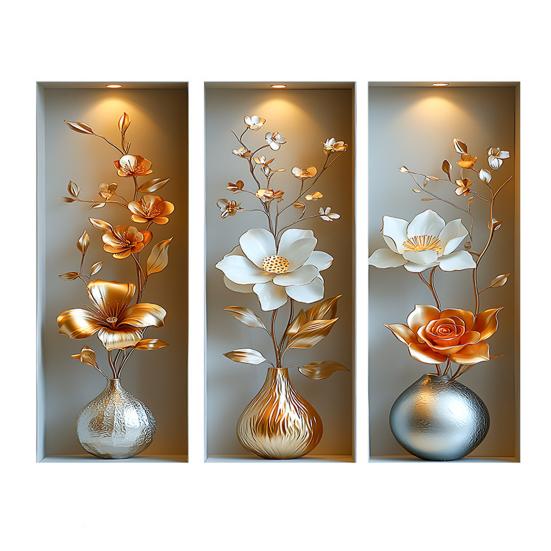 Autocolant de perete vază 3D Vază Perete și Lipire Decal amovibil Decojire PVC Artă de perete cu flori