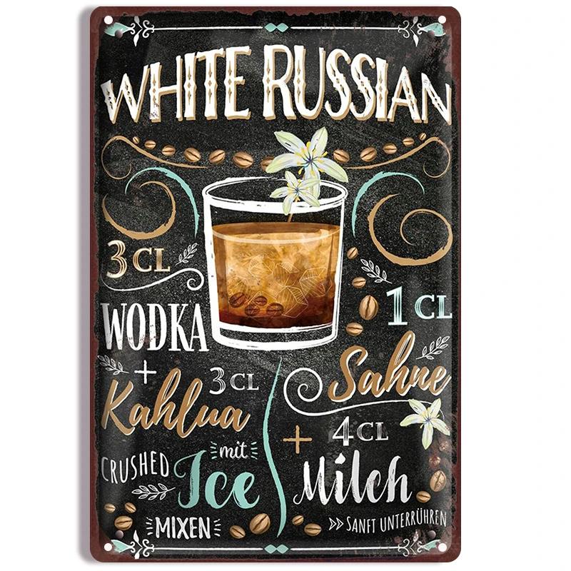 CocktailCharm Klassiska Metallplåtskyltar - Spansk Svarttavla Stil Cocktailaffischer, Vintage Väggplakett för Bar, Klubb