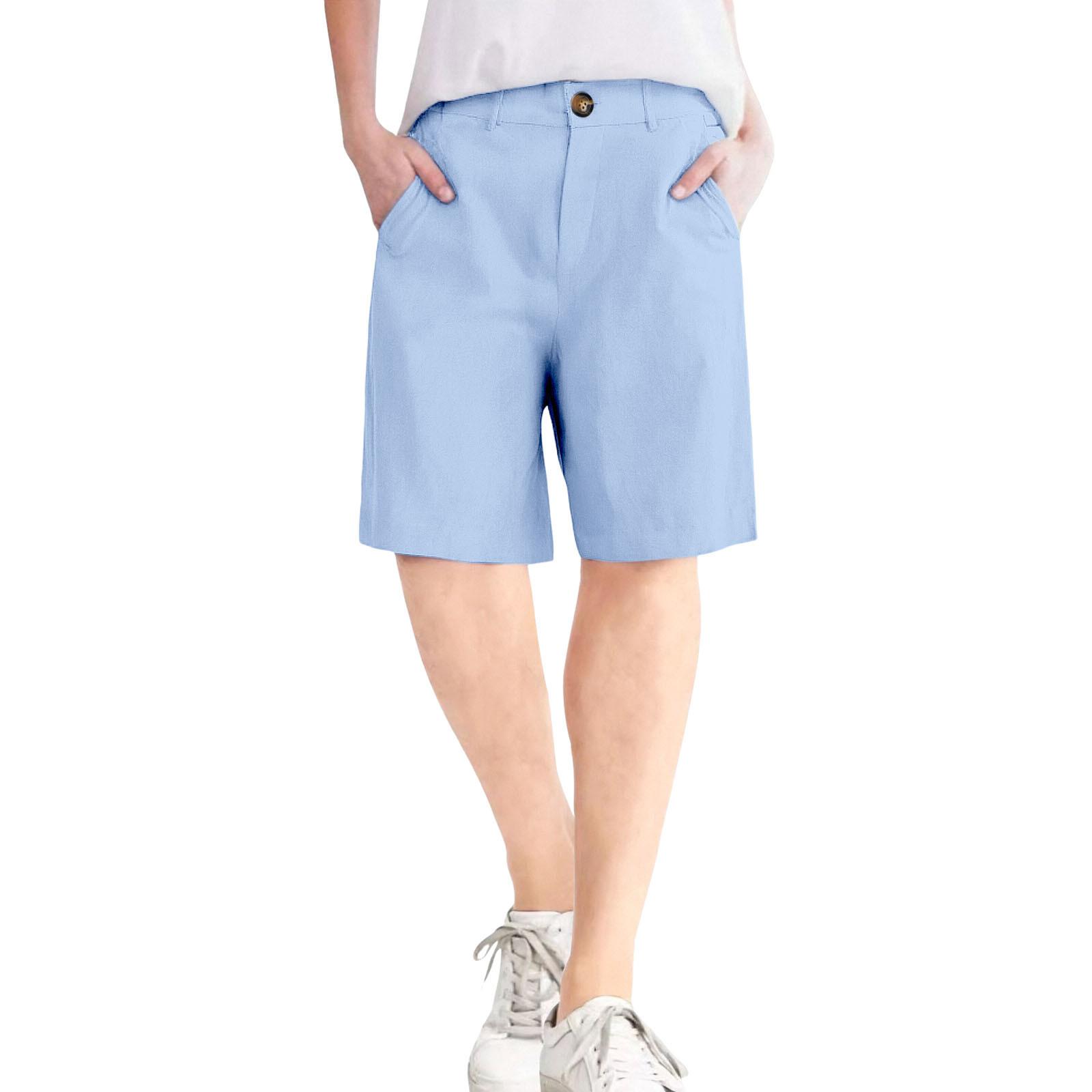 

Women s Soft Cotton Linen Shorts Pockets Soft Button Closure No Zipper Slim Fit Shorts XXL