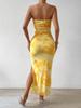 Women's TK Net Floral Printed Dress Summer New High Waist Slim Fit Split Back Cami Bodycon Skirt