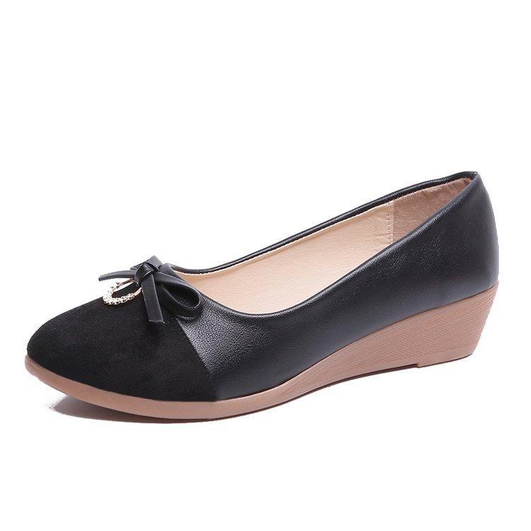 

Весна новая корейская версия мода круглый носок закрытый носок танкетка модная повседневная большой размер бант легкий рот туфли Дуду 36