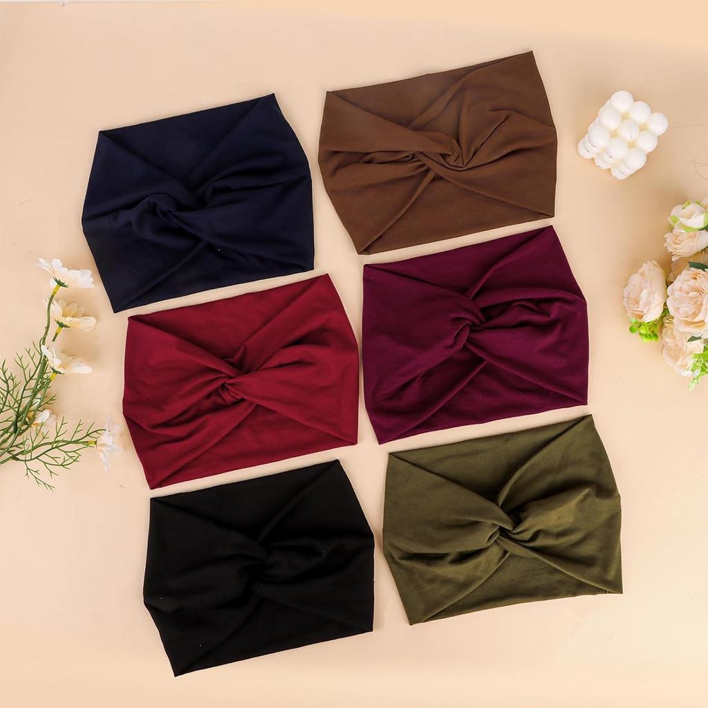 Wecoe Headbands for Women, 6pcs Fashion Knotted Headbands Wide Elastic Thick Turban Headbands for Wigs African Hair Head Wrap Sweat Headbands Workout