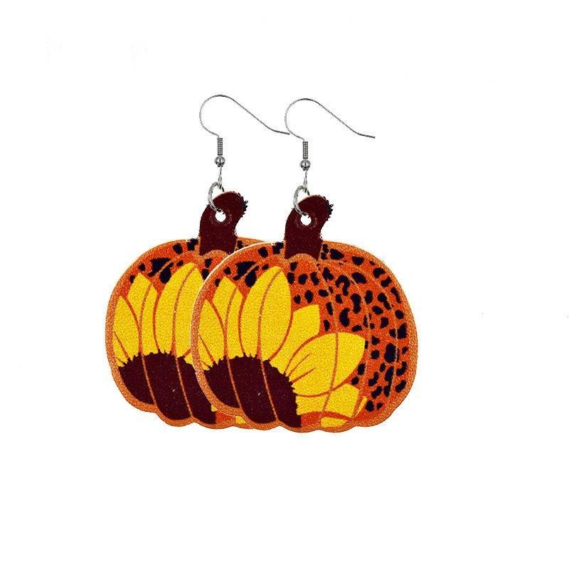Fall Thanksgiving Earrings Leather Pumpkin Leaf Shape Leather Earrings