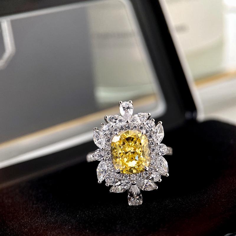 Radiant Goose Yellow Zircon Diamond Women's Ring with Colored Stones