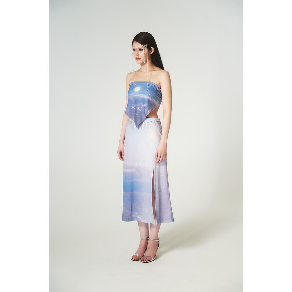 Hatu Beach Printing Slit Midi Skirt Purple