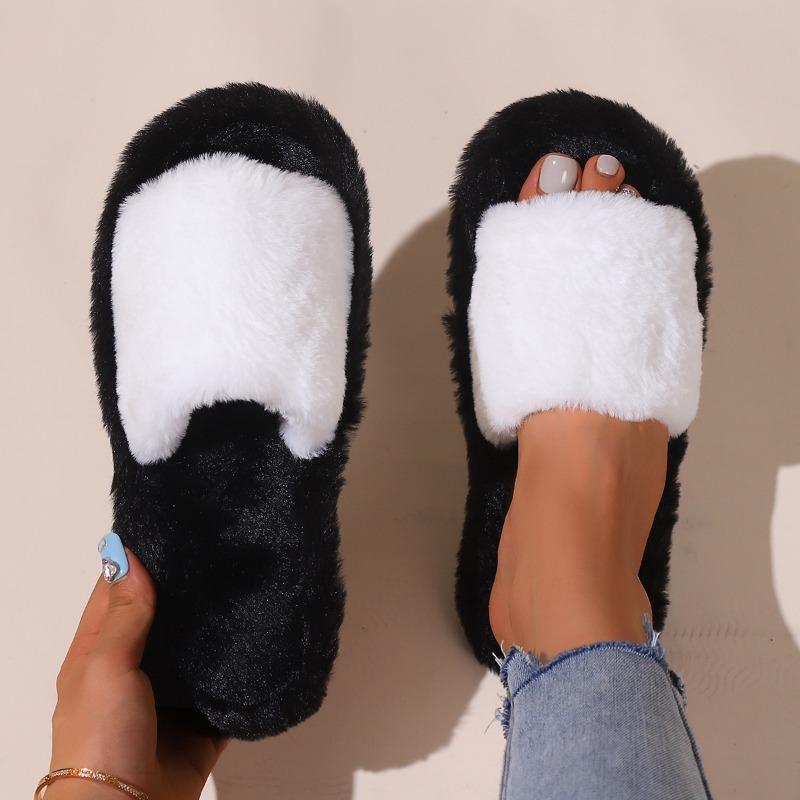 Hairy slippers women's autumn and winter outer wear non-slip indoor thick bottom home furry cotton slippers open winter