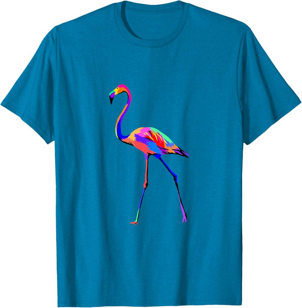 Colorful Pop Art Flamingo Graphic Tee Breathable Cotton Casual Short Sleeve T-Shirt