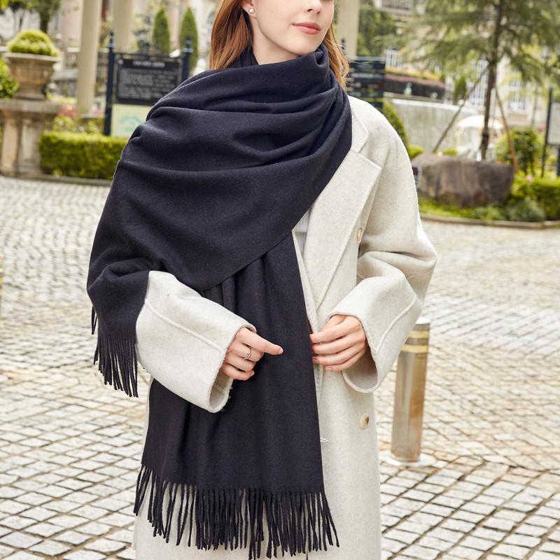 Czerwony szalik damski zimowy wysokiej klasy zagęszczony wełniany szalik wszechstronny męski szal jednolity kolor kaszmirowy szalik