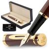 Wordsworth Black Fountain Pen Set Medium Nib 24 Ink Cartridges Refill Converter Included Gift Case Diary Calligraphy Smooth Writing Brown Gold Unisex