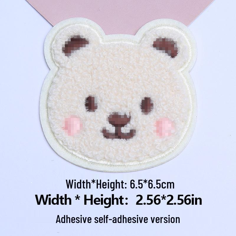 Adhesive Cartoon Bear Head Embroidery Patch - No-Sew, DIY Decorative Sticker for Clothing