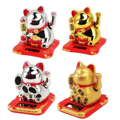 Solar Powered Waving Cat Wealth Welcoming Solar Cute Happy Lucky Cat Fortune Cat Statue Ornament for