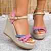 Fashion Denim Cross Strap Wedge Sandals for Women Thick Sole Mix Color Gladiator Shoes Woman 2025 Summer Fashion Chunky Platform Sandals