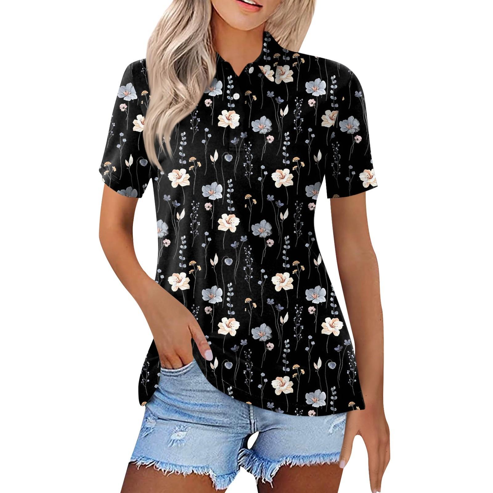 

Женская модная повседневная рубашка с отворотом и коротким рукавом с цветочным принтом, женские топы на пуговицах L
