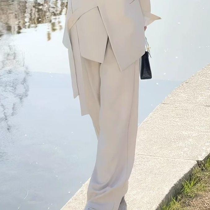 Women s Fashionable Suit Set: Elegant Spring/Autumn 2026 Blazer & Wide-Leg Pants Two-Piece. S [85-95 kg]