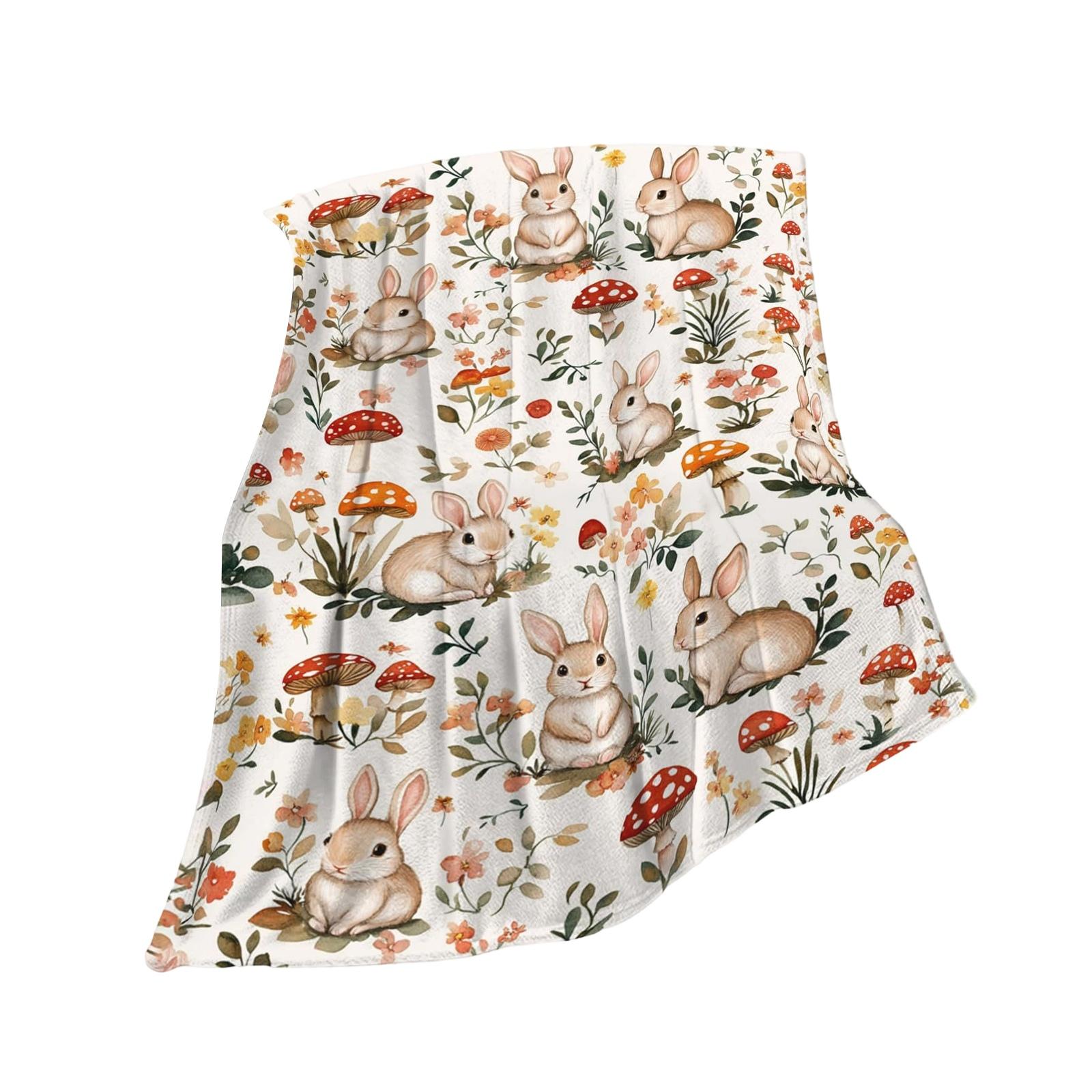 100*130cm Easter Flannel Bunny And Flower Digital Print Blanket, Bed Blanket, Small Dispenser