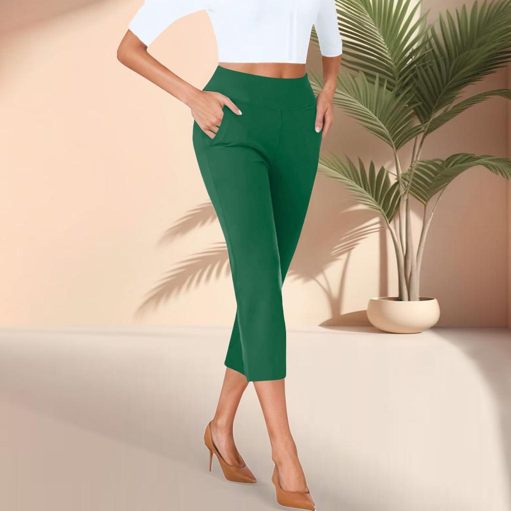Women's Cropped Pants With Pockets Lightweight Caual Loose Trousers