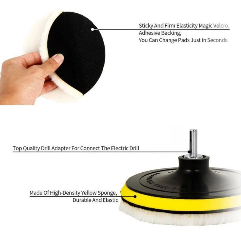 5PCs 3/4/5/6/7 inch car Polish pad circle soft wool waxing buffing pad tool kit auto polishing detailing cleaning goods