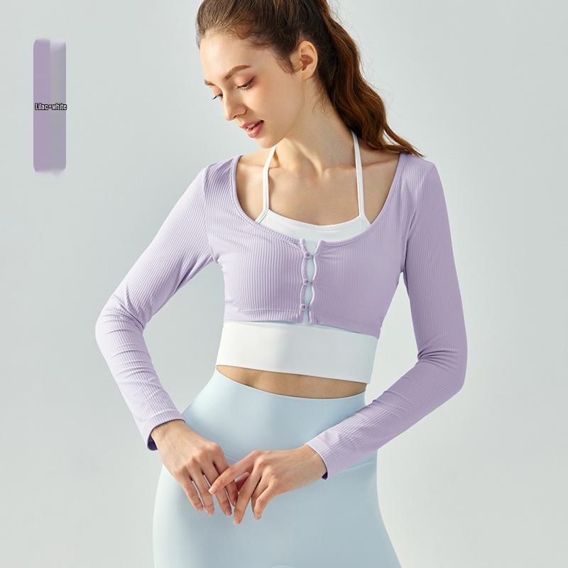 

Seamless Ribbed Long-Sleeve Yoga Top with Chest Pads - Autumn/Winter Casual & Slimming Extra Large