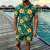 Men's Summer Tropical Floral Print Two-piece Set, Short-sleeve Shirt and Shorts