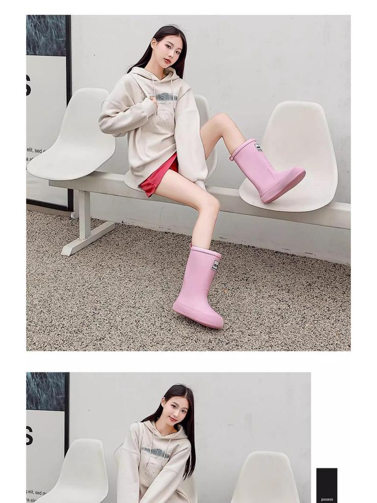 Women's High Tube Japanese Style Fleece-Lined Waterproof Rain Boots - Non-Slip, Lightweight & Wear-Resistant.